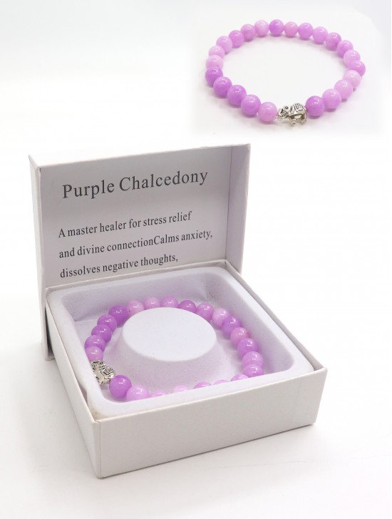 Purple Chalcedony Blessing Bead Bracelets with Gift Box. 
